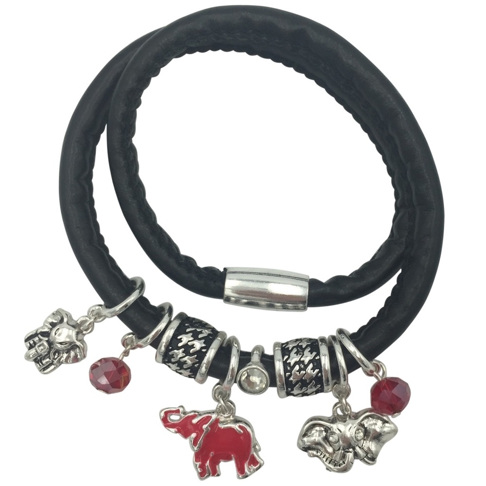 Red Elephant & Houndstooth Wrap Around Charm Bracelet
